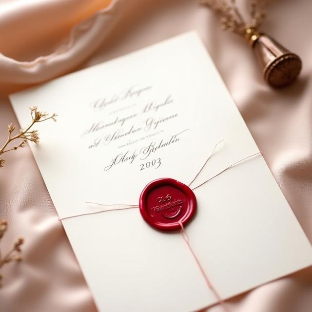 Invito formale con sigillo in ceralacca rossa per matrimonio