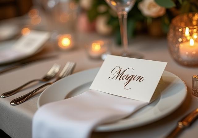 Segnaposto calligrafici fatti a mano per una cena elegante